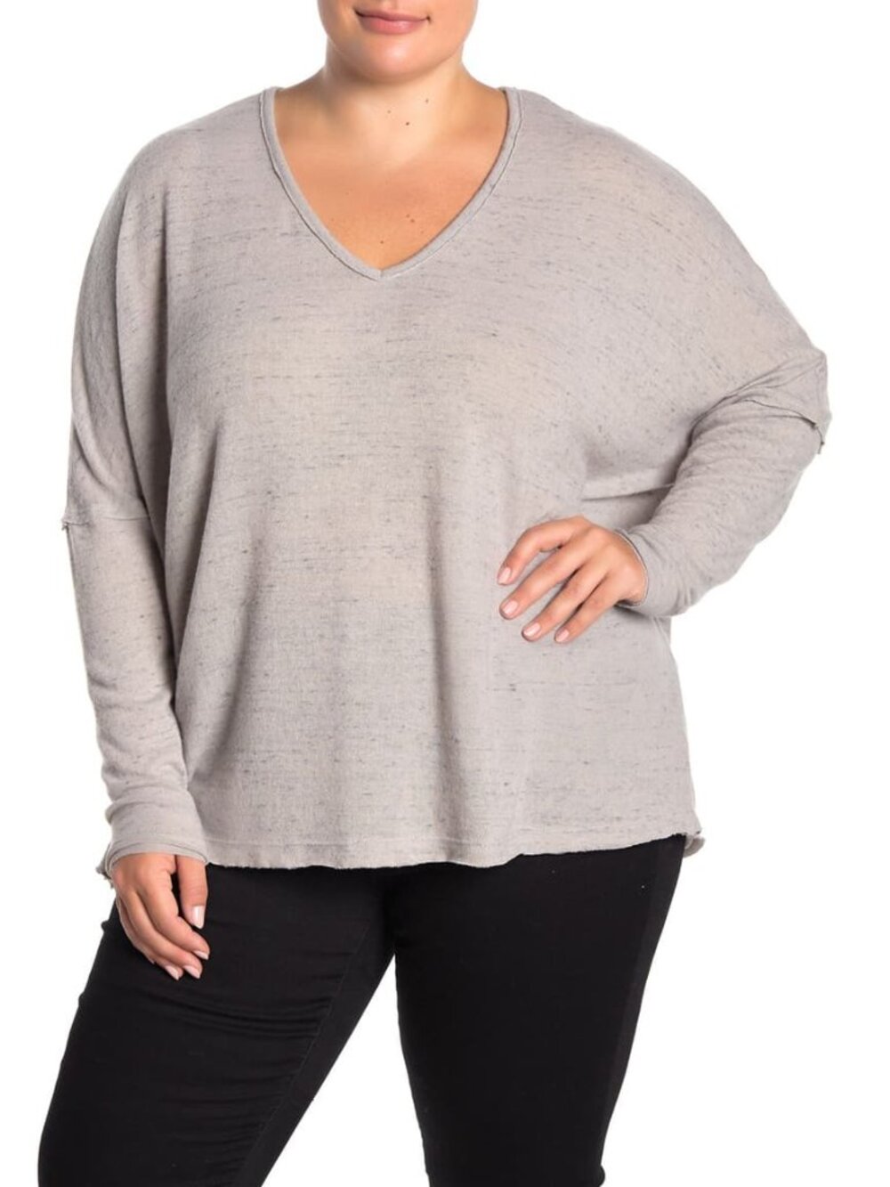 Susina Nordstrom Cozy Knit Top V-Neck Long Sleeve Light Gray Heather Size 1X